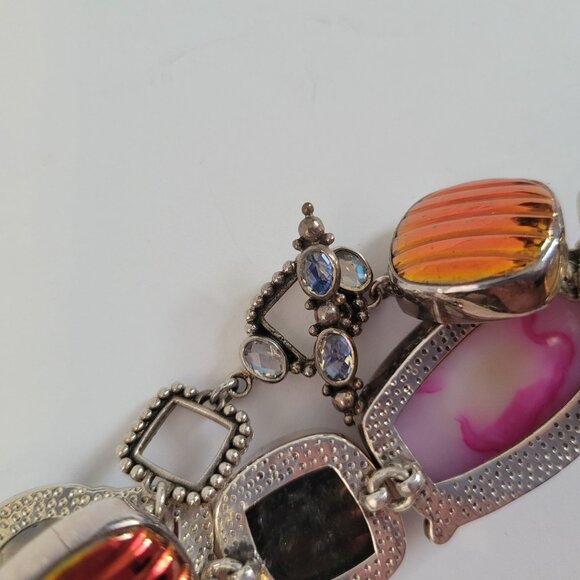 Handcrafted AKR Amy Kahn Russell Sterling Silver Multicolor Gemstone Bracelet - Picture 6 of 8
